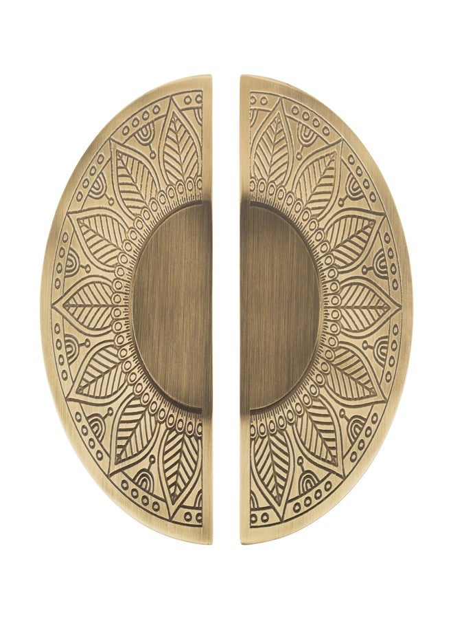 WODIX Mandala 6 Inch Round Shape Main Door Handle and Wardrobe Handle Set - Antique Brass Finish, Pack of 2 - Image 1